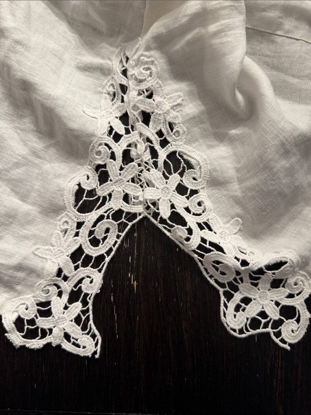 Soft Surroundings White Linen Button-Front Tunic with Lace Insets - Picture 4 of 6